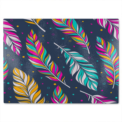 B&Q -  Retro Color Feathers Glass Chopping Boarddesigner Style