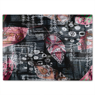 B&Q -  Boho Pattern With Feathers Glass Chopping Board