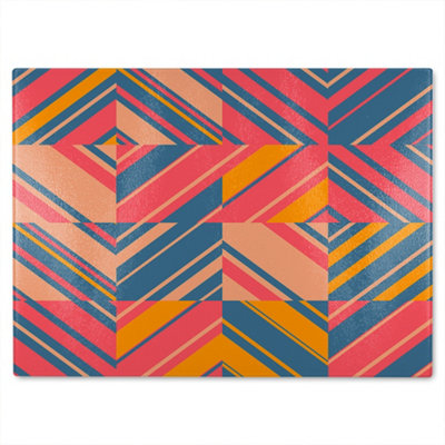 B&Q -  Striped Bright Geometric Pattern Glass Chopping Board