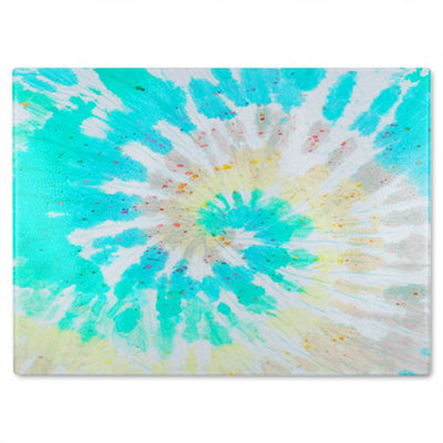 Benjamin Tate Design Orange/White Tie Dye Pattern Shibori Print Glass Chopping Boarddesigner Style
