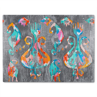 B&Q -  Trendy Tribal Pattern In Watercolour Style Glass Chopping Board