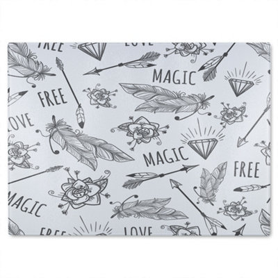 B&Q -  Tribal Feathers Arrows And Diamonds Glass Chopping Boarddesigner Style