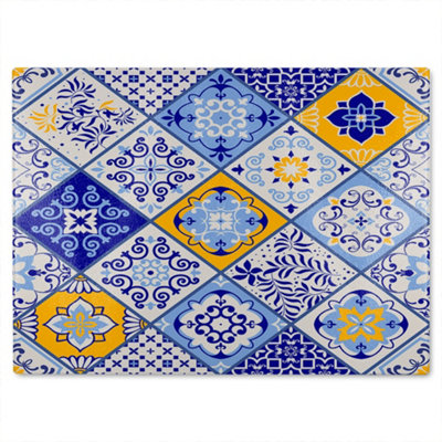 B&Q -  Turkish Style Azulejos Tiles Glass Chopping Board