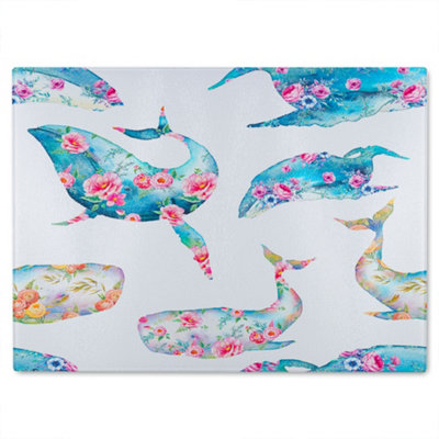 B&Q -  Whale With Flowers Glass Chopping Boarddesigner Style