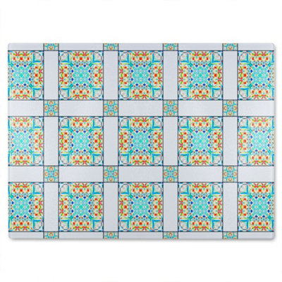 B&Q -  Colorful  Textile Design Glass Chopping Board