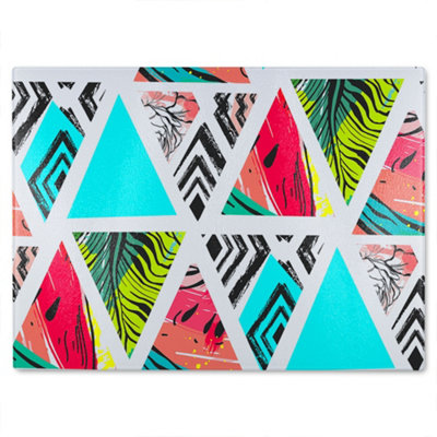 B&Q -  Aztec And Tropical Palm Leaves Glass Chopping Board