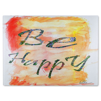 Benjamin Tate Design Be Happy Glass Chopping Boarddesigner Style from B&Q