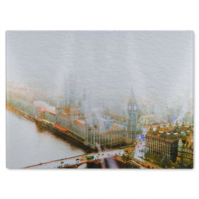 B&Q -  Big Ben In The Mist Glass Chopping Boarddesigner Style