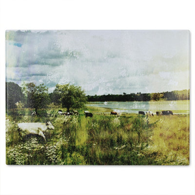 B&Q -  Vintage Cow Glass Chopping Board