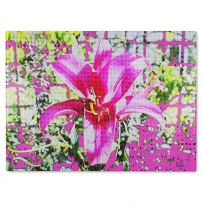 B&Q -  Pink Flower Glass Chopping Board