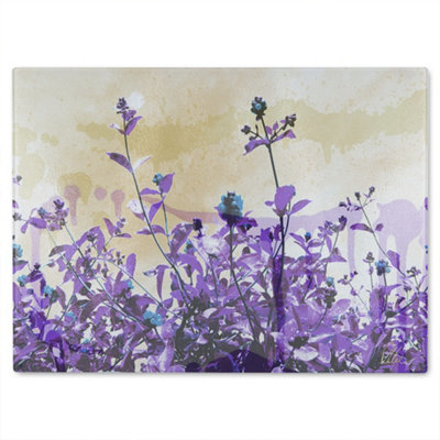 B&Q -  Purple Flowers Glass Chopping Boarddesigner Style