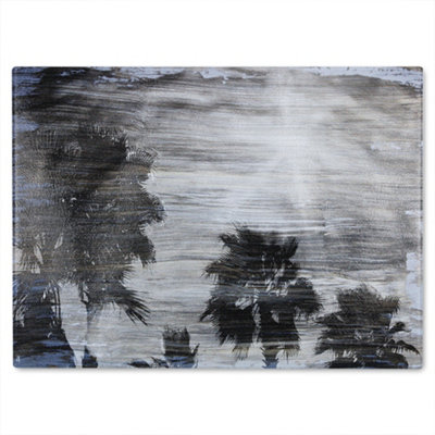 B&Q -  Silver And Black Palm Glass Chopping Board
