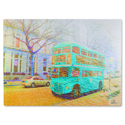 B&Q -  London Bus Green Front Glass Chopping Boarddesigner Style
