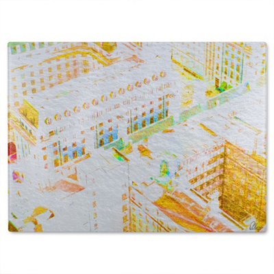 B&Q -  London Roof Tops Orange Glass Chopping Board