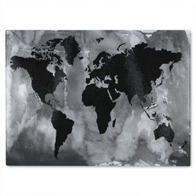 B&Q -  Black And White World Map Glass Chopping Boarddesigner Style
