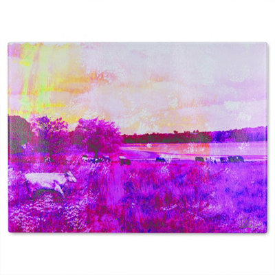 B&Q -  Vintage Pinky Cow Glass Chopping Board