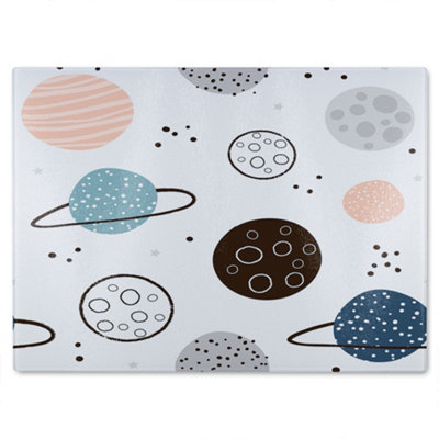 B&Q -  Child Hand Drawn Space Elements Glass Chopping Board