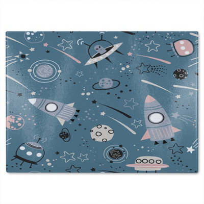 Benjamin Tate Design Spaceships And Planets With Stars Glass Chopping Board from B&Q