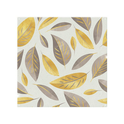 Benjamin Tate Design Botanical Gold And Purple Leaf Splash Back Designer Style from B&Q