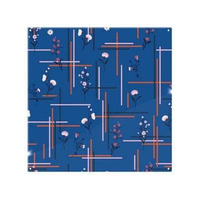 Benjamin Tate Design Flowers With Check Grid For Fashion Splash Back Designer Style from B&Q