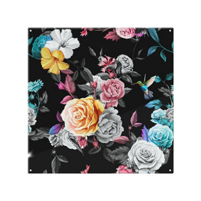 B&Q -  Humming Bird Roses Peony With Leaves Splash Back Designer Style
