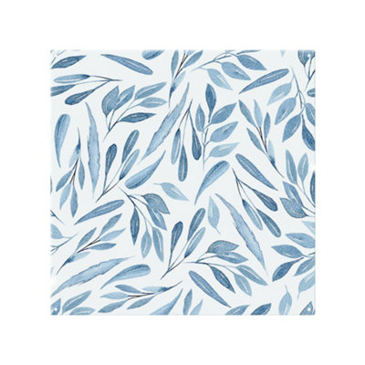 Benjamin Tate Design Watercolour Branches With Leaves Splash Back Designer Style Blue