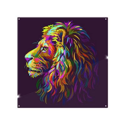 Benjamin Tate Design Lion's Head On A Purple Background In Popart Style Designer Splash Back Designer Style from B&Q