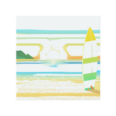 Benjamin Tate Design Surf Board On Beach Splash Back Designer Style from B&Q