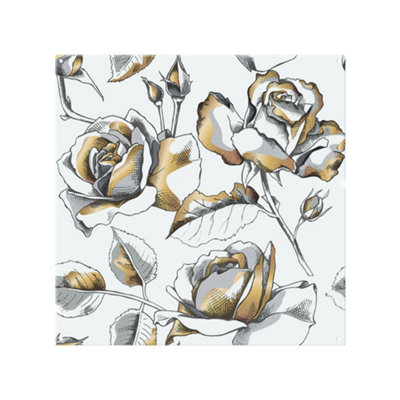 Benjamin Tate Design Golden Roses Splash Back Designer Style