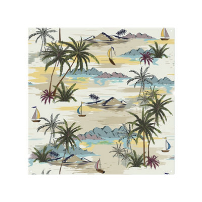 Benjamin Tate Design Palm & Sailboats Splash Back Designer Style from B&Q