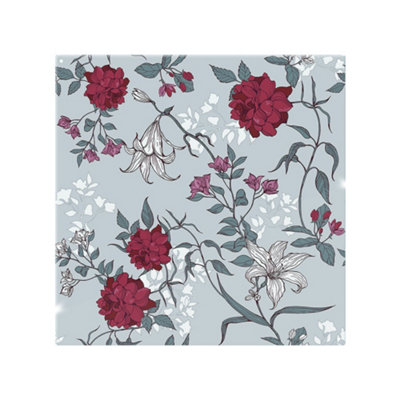 Benjamin Tate Design Red & White Winter Floral Splash Back Designer Style from B&Q