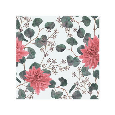Benjamin Tate Design Red Flowers Green Leaves Splash Back Designer Style from B&Q