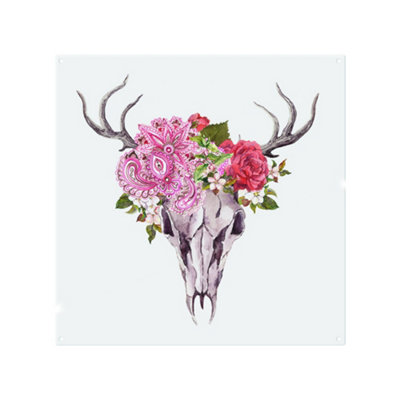Benjamin Tate Design Deer Animal Skull With Flowers And Feathers Splash Back Designer Style