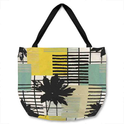 B&Q -  Geometric Shape & Leaf Print In Yellow & Green Tote Bat Designer Style