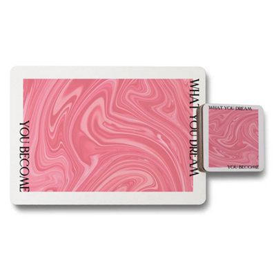 Benjamin Tate Design Set Of 12 Pink Marble Placemats And Coasters With Wood Bottom from B&Q