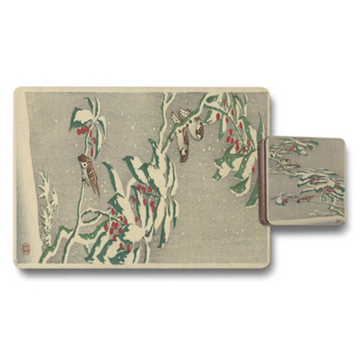 B&Q -  Set Of 12 Placemat And Coaster Set With Designer Artwork Wood Bottom