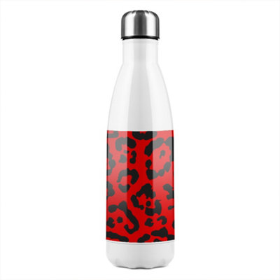 B&Q -  Red Leopard Print Stainless Steel Bottle Designer Style