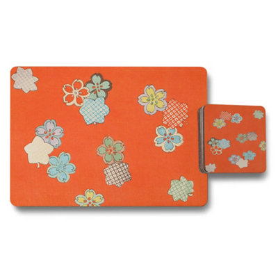 B&Q -  12 Piece Placemat And Coaster Set With Designer Artwork And Wood Bottom