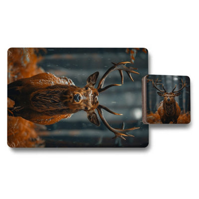 Benjamin Tate Design Moose Artwork Placemat And Coaster Set 12 Pieces 11X8 Placemats 3.7 Inch Coasters from B&Q