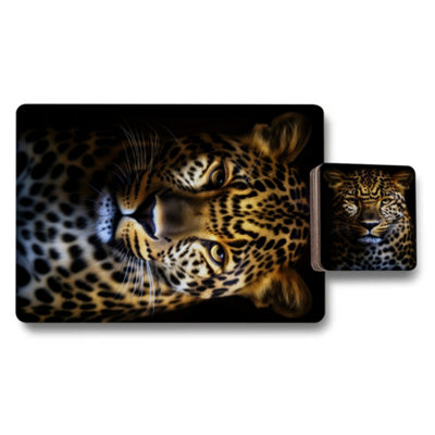 B&Q -  Leopard Print Placemat Coaster Set 12 Pieces 11X8 Placemats 3.7X3.7 Coasters