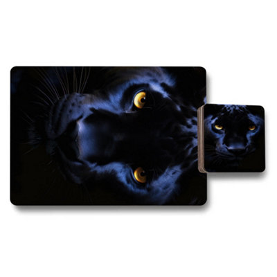 B&Q -  Black Panther Designer Artwork Placemat And Coaster Set With Wood Bottom