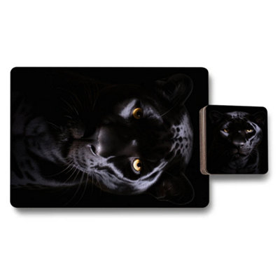 Benjamin Tate Design Black Panther Placemat And Coaster Set 12 Pieces With Wood Bottom from B&Q