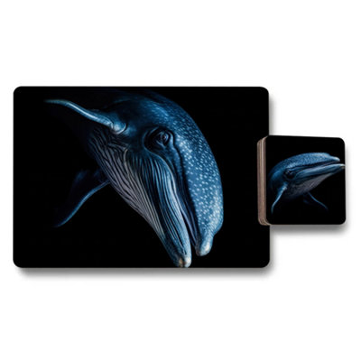B&Q -  Whale Themed Placemat And Coaster Set Of 12 With Wood Back 11X8