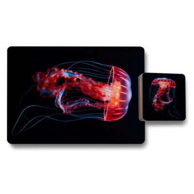 B&Q -  Jellyfish Placemats And Coasters Set Of 12 With Wood Bottom
