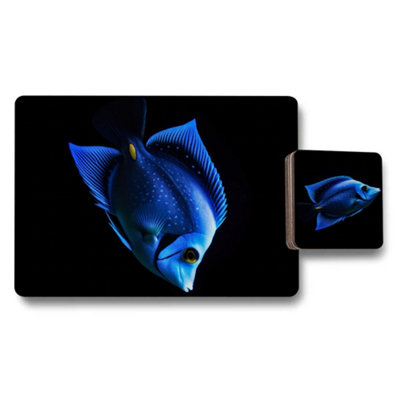 B&Q -  Blue Fish Placemat And Coaster Set 12 Piece 11X8 Placemats