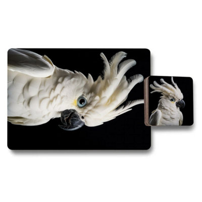 B&Q -  Cockatoo Placemat And Coaster Set Wood Bottom Artwork Elite