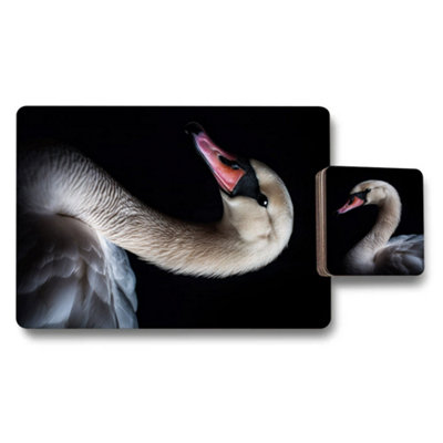 B&Q -  Swan Artwork Placemat Coaster Set 12 Pieces 11 By 8 Placemats