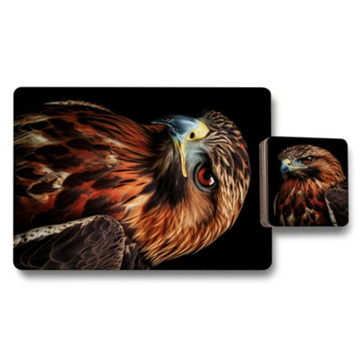 Benjamin Tate Design Eagle Themed Placemat And Coaster Set Designer Artwork With Wood Bottom from B&Q