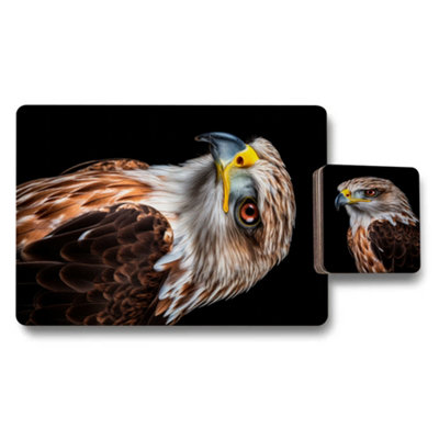 B&Q -  Bird Of Prey Hawk Placemats And Coasters Set 12 11X8 Inch Wood Bottom