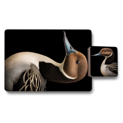 B&Q -  Duck Themed Placemat And Coaster Set Designer Artwork Wood Bottom